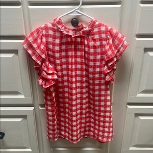 Entro Red and White Gingham Ruffle Blouse